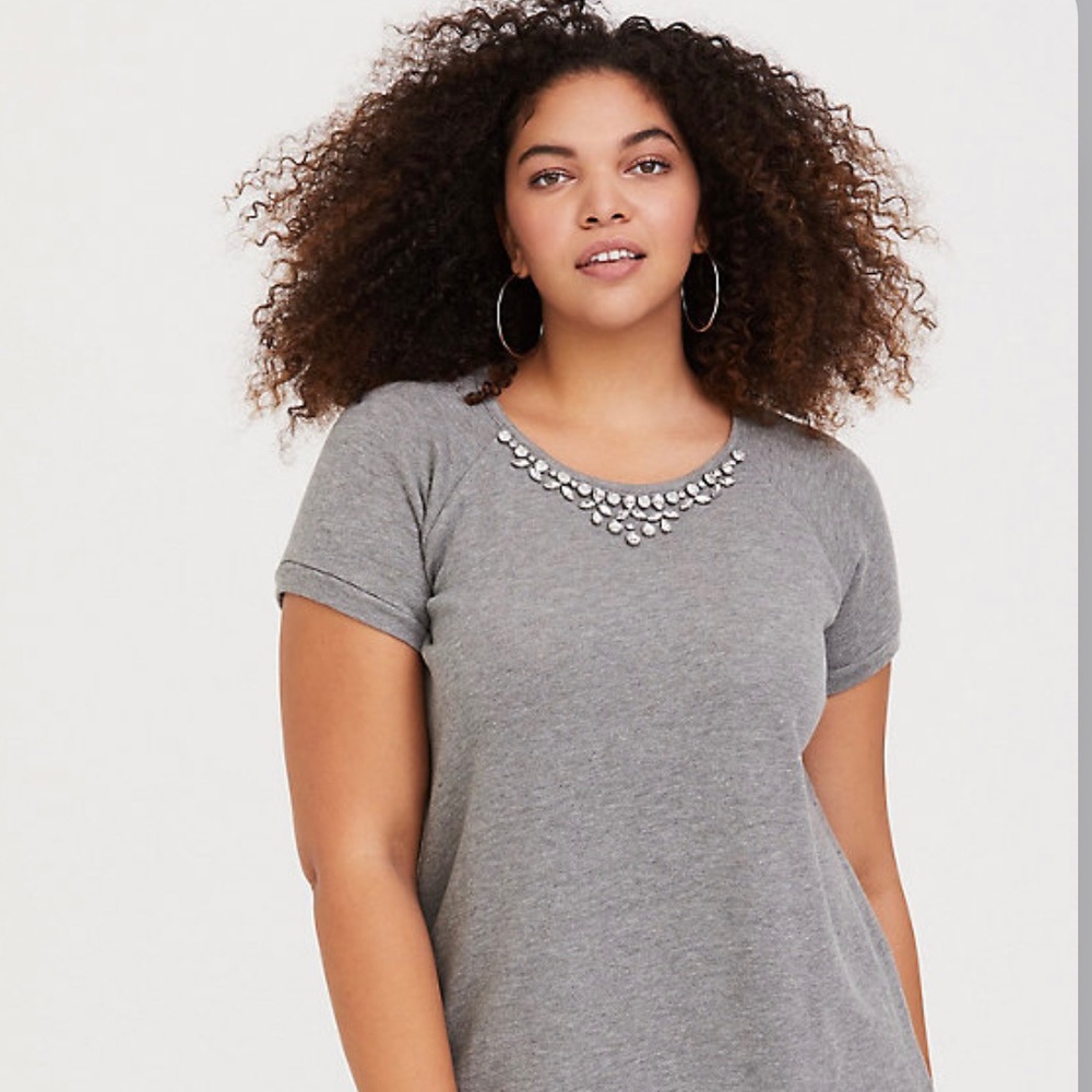 NWT TORRID Heather Grey Jeweled Embellished Sweatshirt 6X